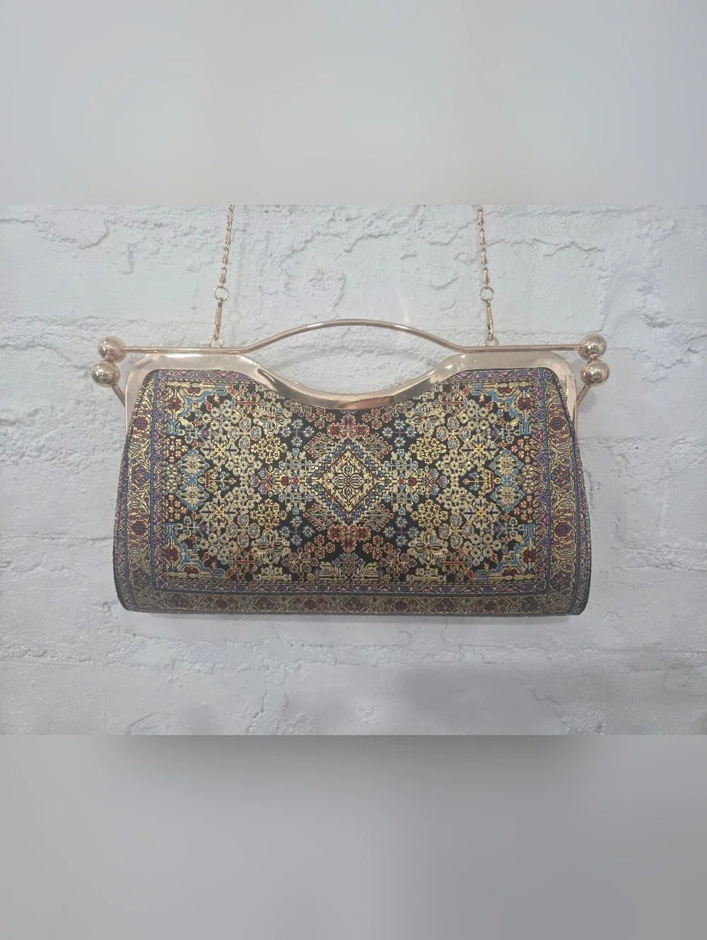 Ornate Black & Gold Embellished Anatolia Mosaic Evening Clutch - Turkish